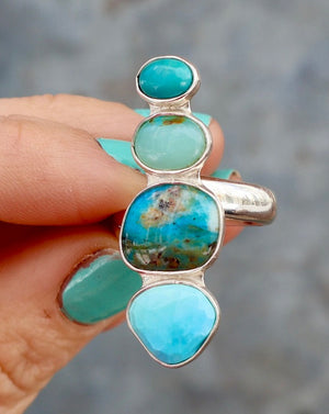 Winter Thaw Ring Sterling Silver, Peruvian Opal & Turquoise Adjustable Size WT4