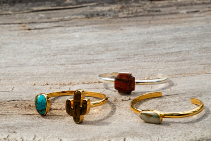 Saguaro Cactus & Turquoise Double Stone Cuff Bracelet
