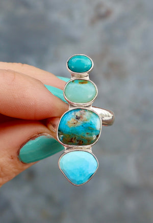 Winter Thaw Ring Sterling Silver, Peruvian Opal & Turquoise Adjustable Size WT4