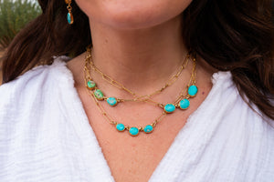 Triple Stone Sonoran Gold Turquoise Necklace in Gold Alchemia with paperclip chain D49