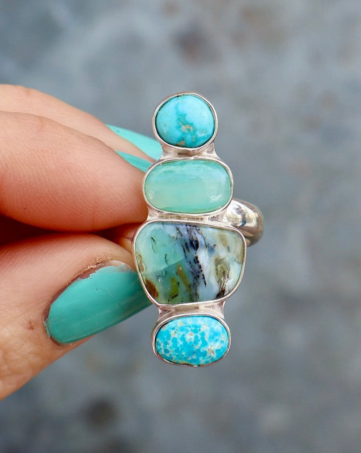 Winter Thaw Ring Sterling Silver, Peruvian Opal & Turquoise Adjustable Size WT3