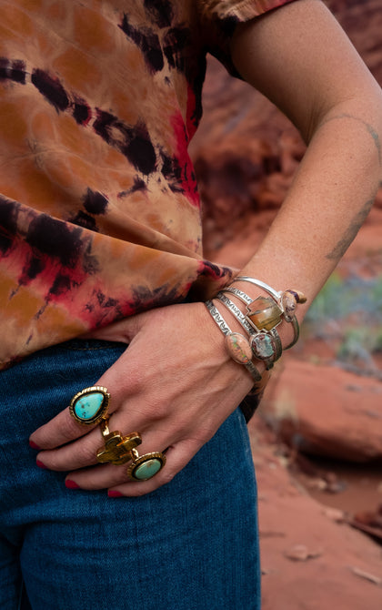 Canteral Opal  & Sterling Silver Mountain Cuff Bracelet