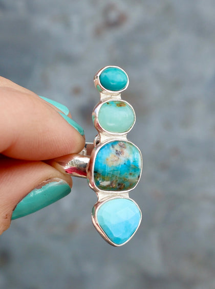 Winter Thaw Ring Sterling Silver, Peruvian Opal & Turquoise Adjustable Size