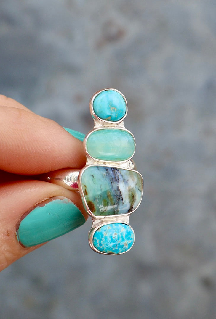 Winter Thaw Ring Sterling Silver, Peruvian Opal & Turquoise Adjustable Size WT3