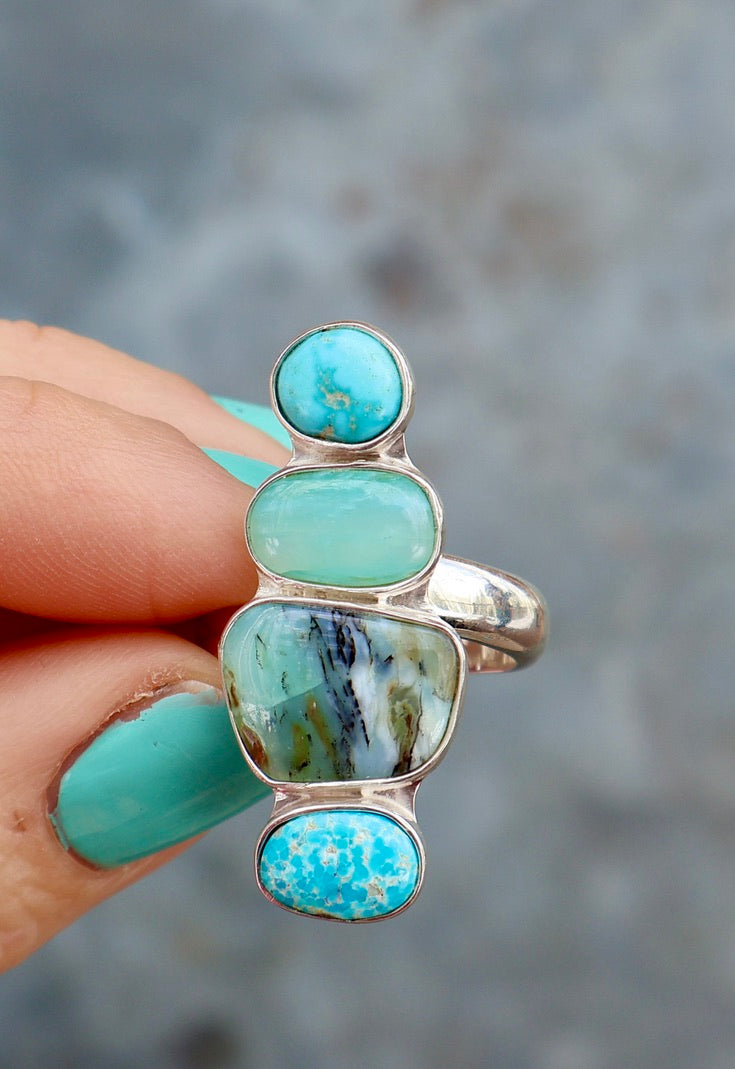 Winter Thaw Ring Sterling Silver, Peruvian Opal & Turquoise Adjustable Size WT3