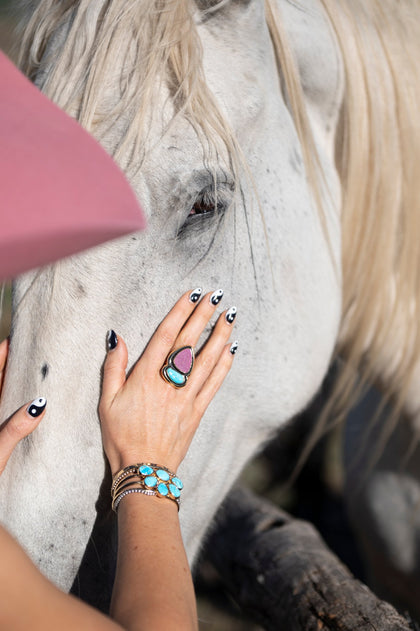 Cobalto Calcite & Turquoise Ring Adjustable Size
