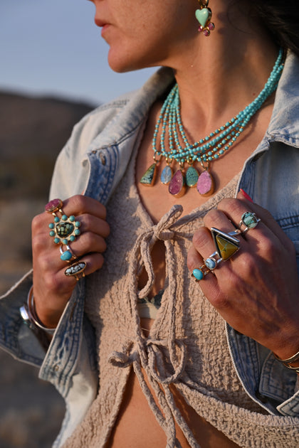 Turquoise Double Band Adjustable Ring