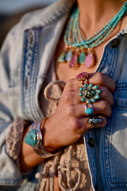 Cloud Mountain Turquoise Double Band Adjustable Ring