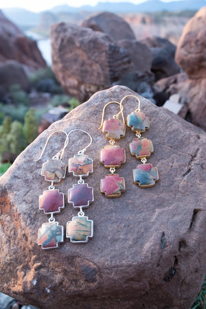 Red Creek Jasper Triple Cross Earring in Gold Alchemia D27