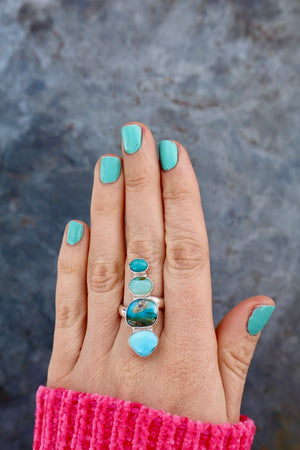 Winter Thaw Ring Sterling Silver, Peruvian Opal & Turquoise Adjustable Size WT4