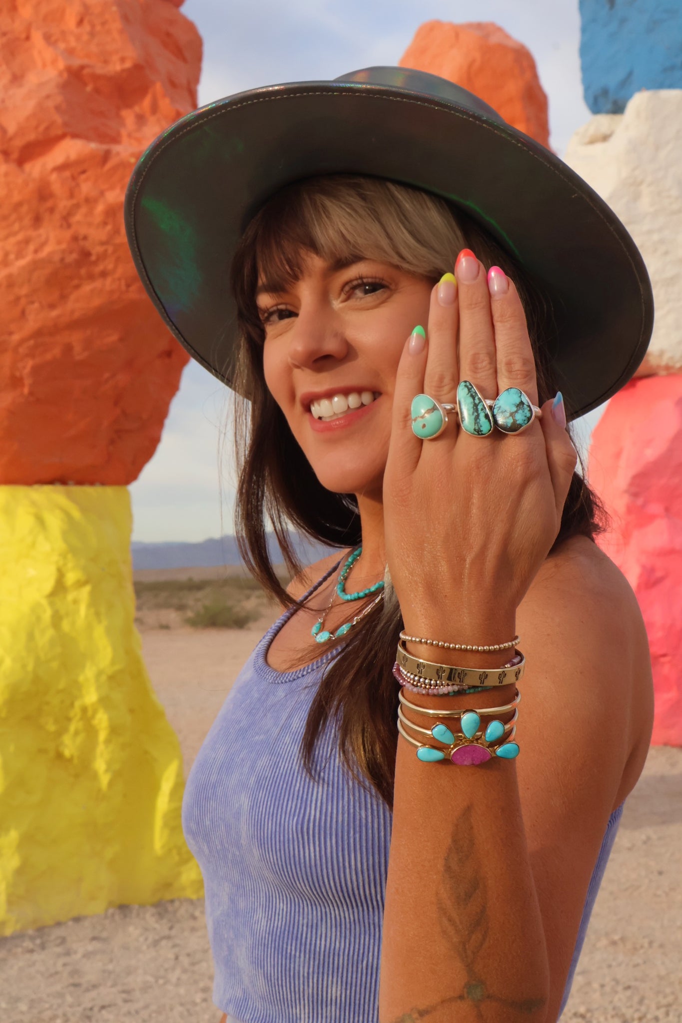 Royston Turquoise Adjustable Ring in Sterling Silver E26