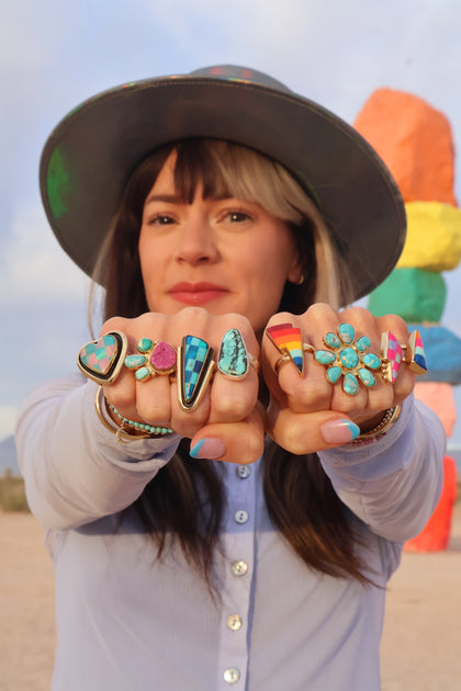 Turquoise Flower Adjustable Ring in Gold Alchemia