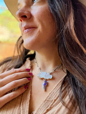 Lightning Storm Necklace- Druzy & Mojave Turquoise in Sterling Silver D80