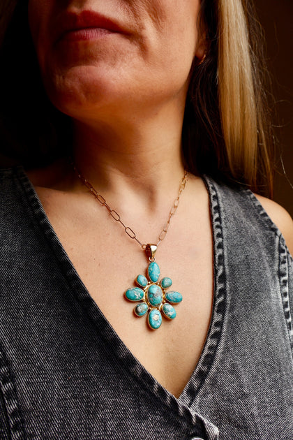 Electric Desert Turquoise Flower Necklace