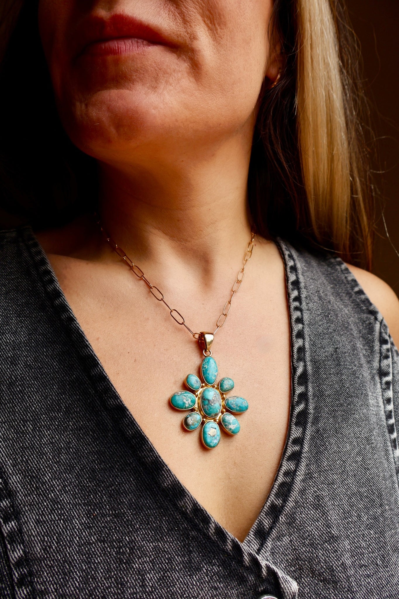 Electric Desert Turquoise Flower Necklace E80
