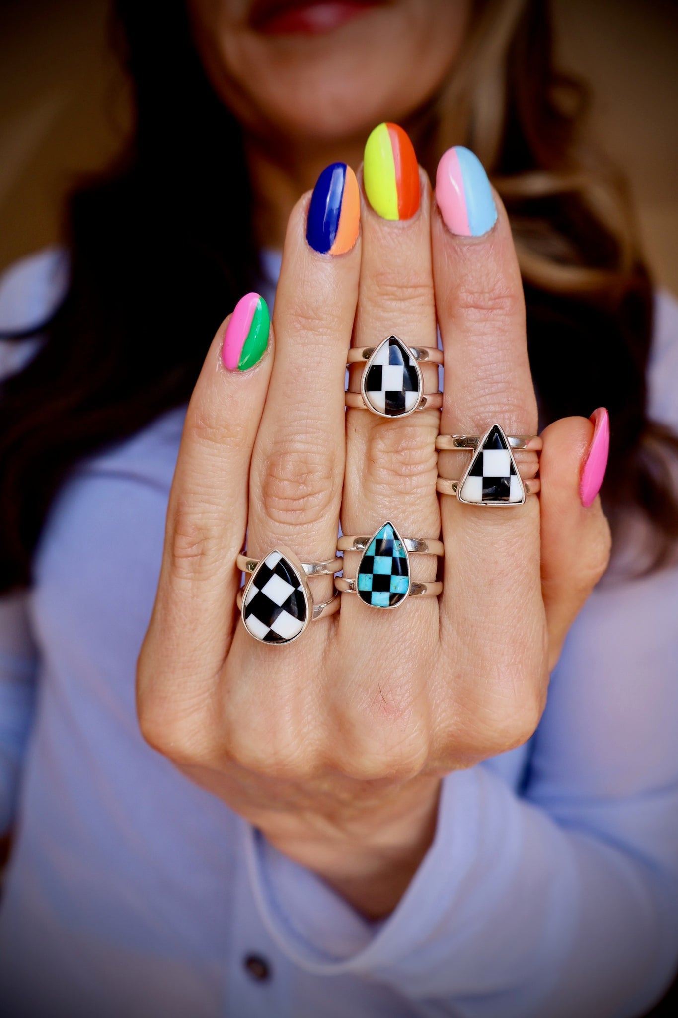 Checkerboard Cuff- Ring Adjustable HE16