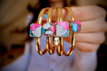 Hot Pink Cotton Candy Turquoise Cuff Bracelet