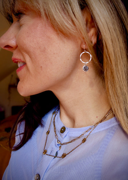 Sterling Silver & Black Druzy Mini Hoop Earring