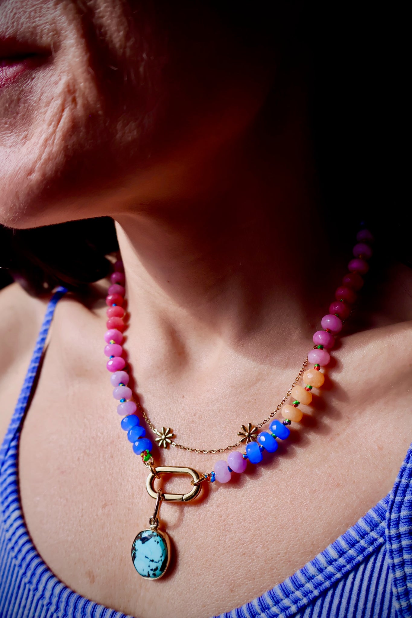 Charm Clasp Sherbert Knotted Necklace