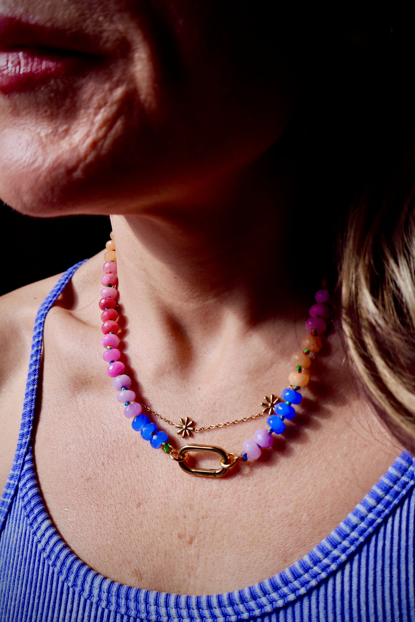 Charm Clasp Sherbert Knotted Necklace