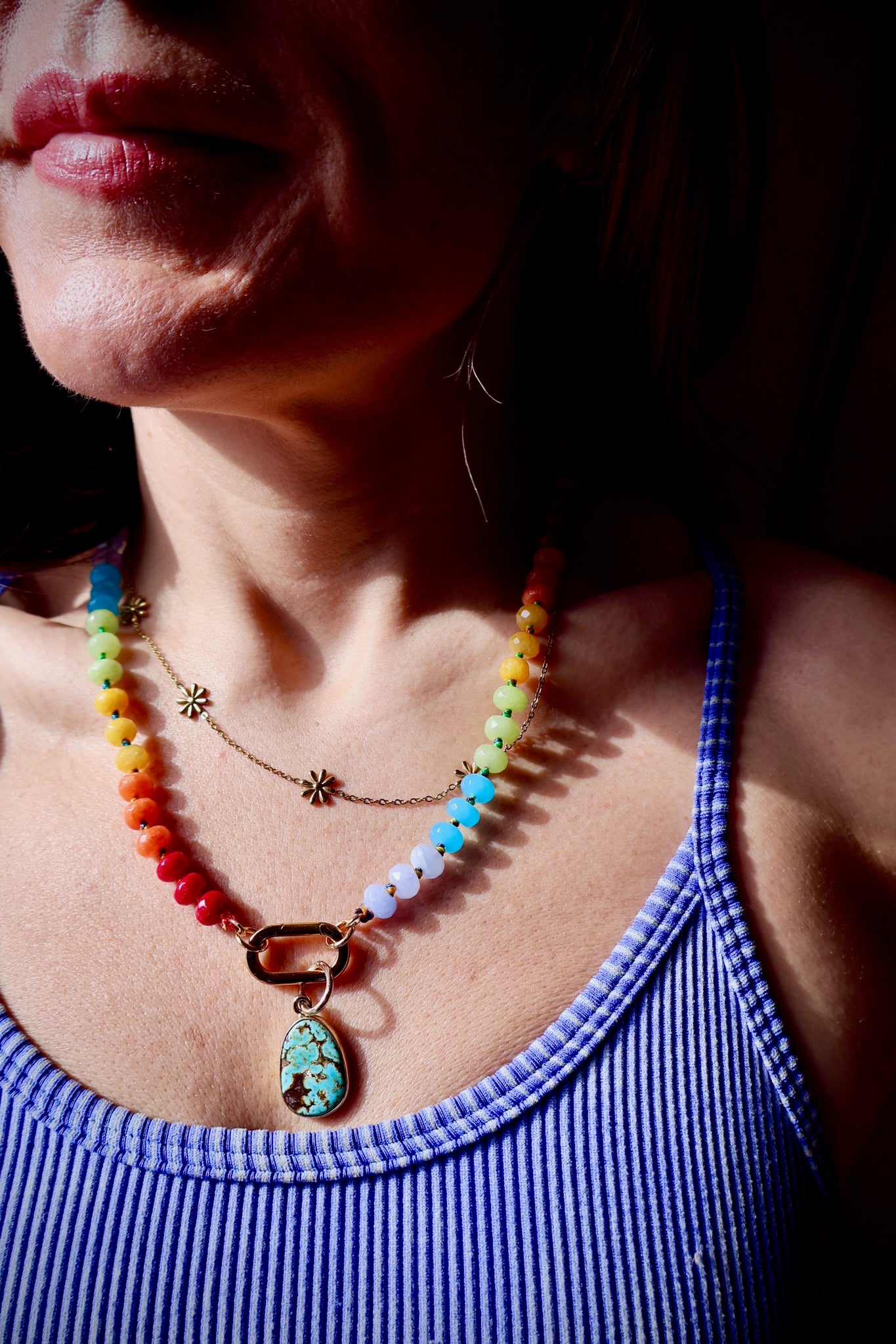Charm Clasp Rainbow Knotted Necklace