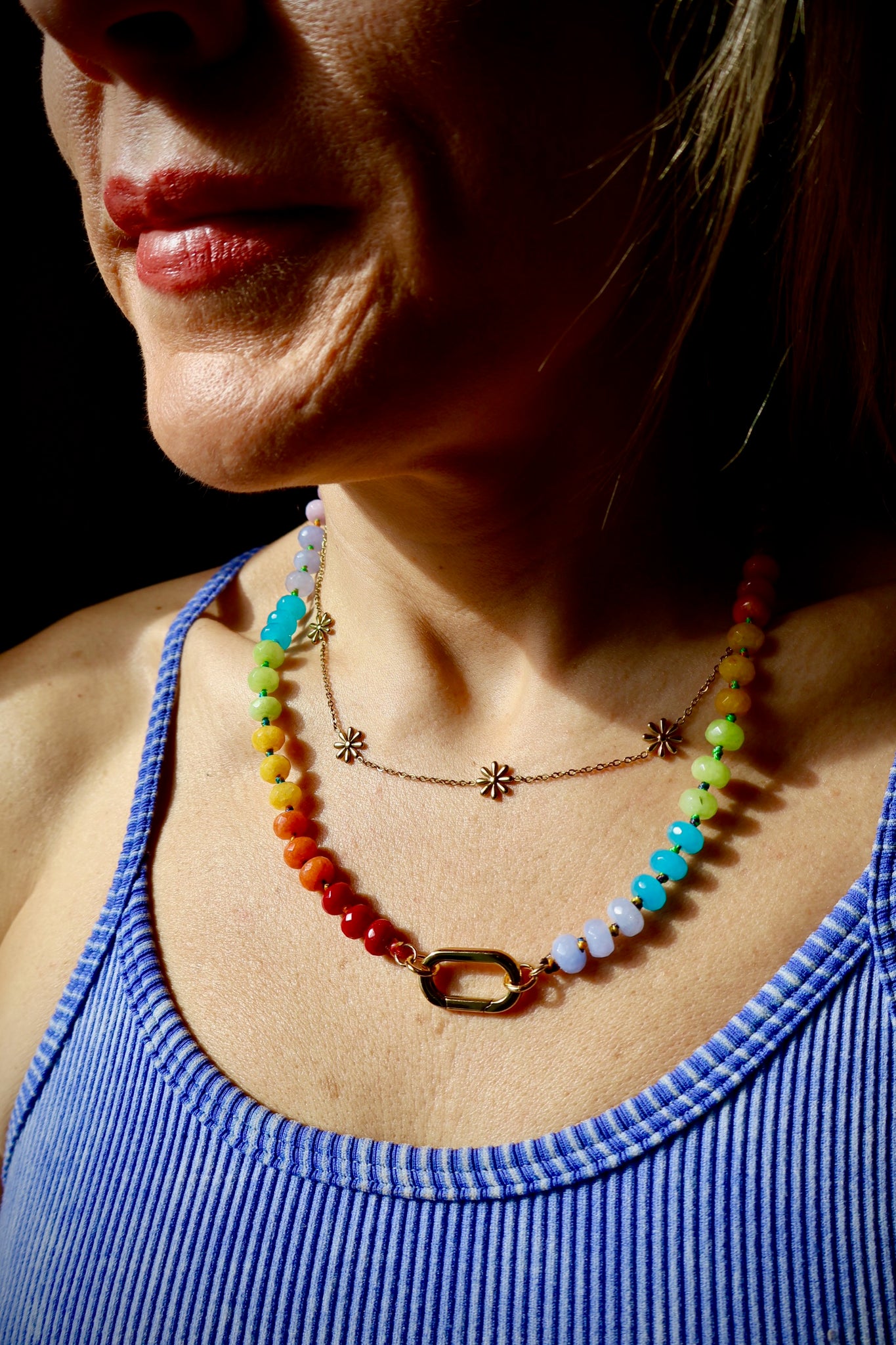 Charm Clasp Rainbow Knotted Necklace