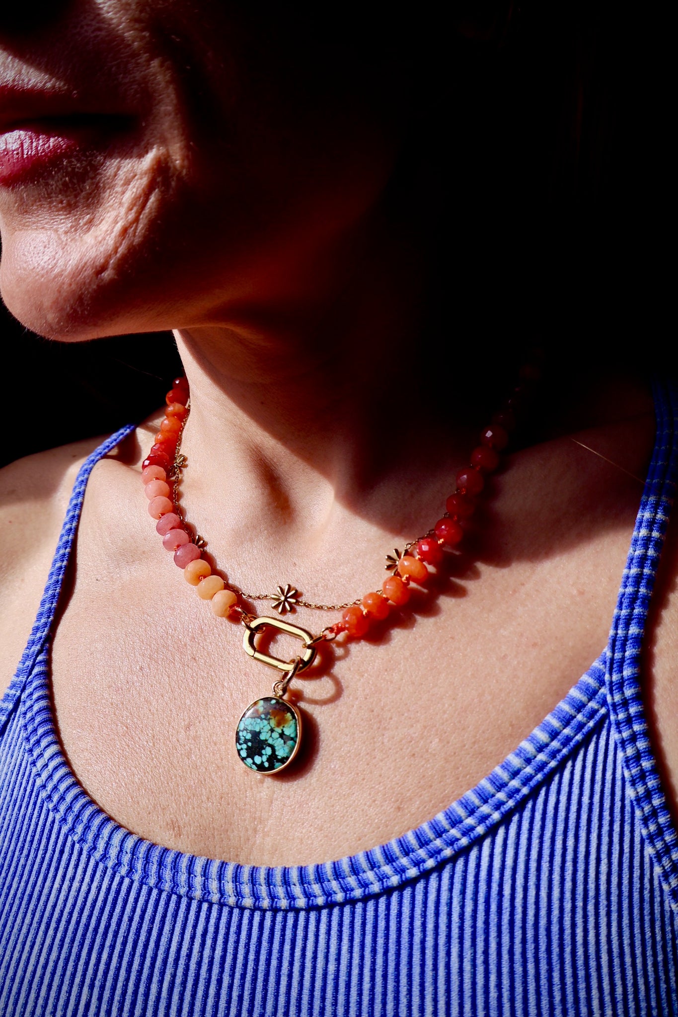 Orange Knotted Necklace with Charm Clasp HE48