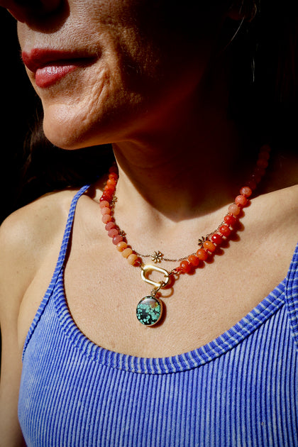 Orange Knotted Necklace with Charm Clasp