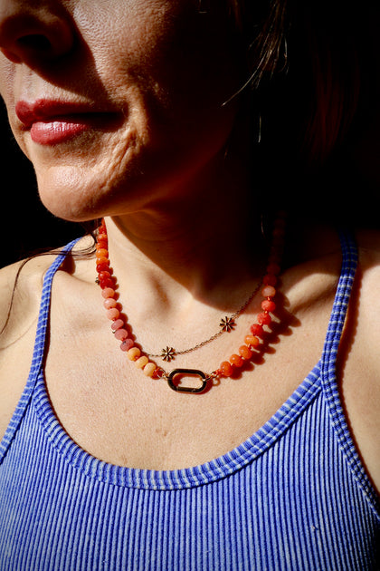 Orange Knotted Necklace with Charm Clasp