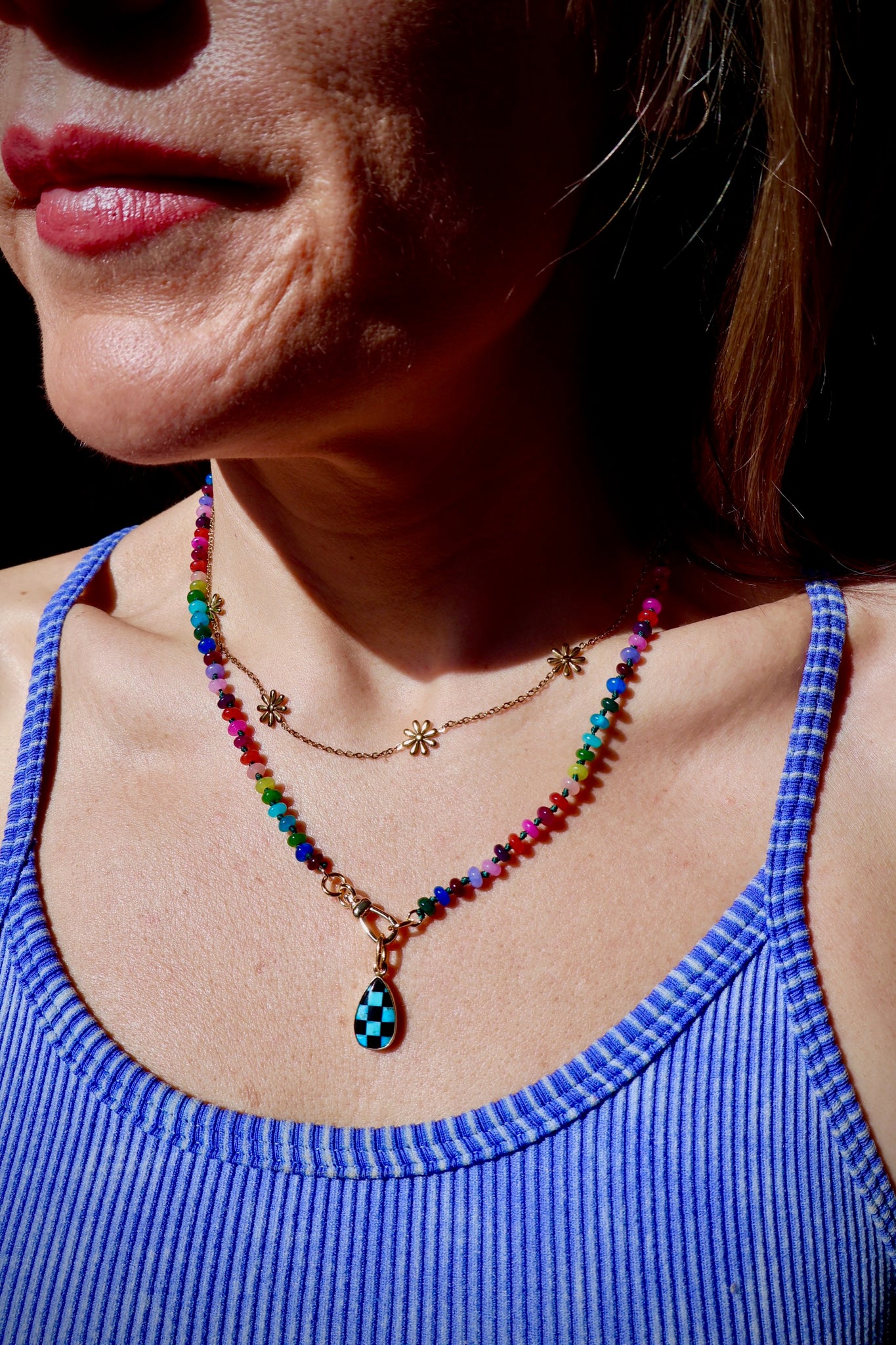 Turquoise Checkerboard Charm HE45