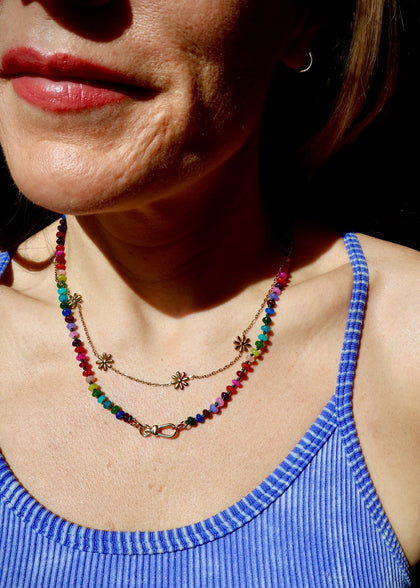 Charm Clasp Tiny Winter Rainbow Knotted Necklace