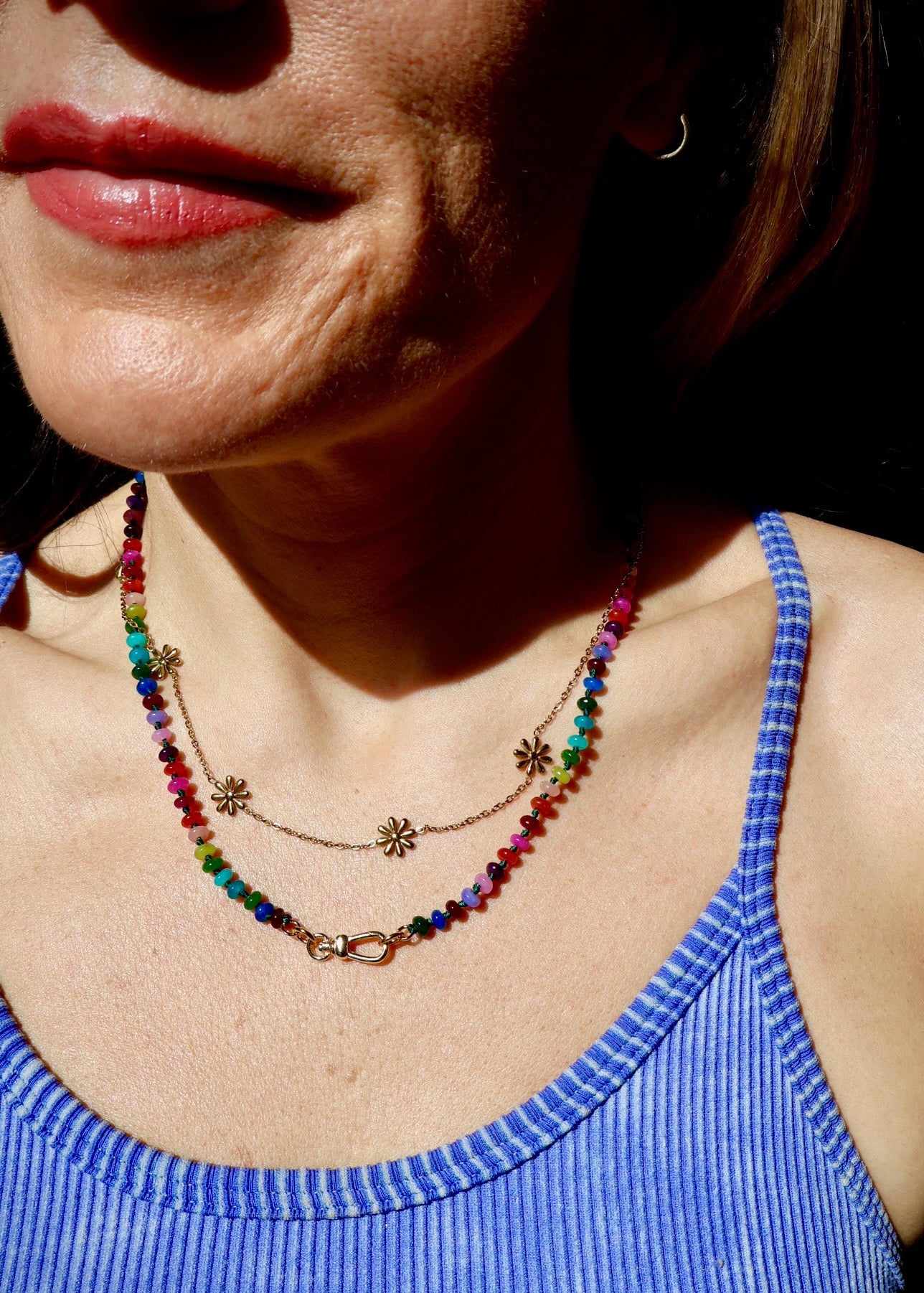 Charm Clasp Tiny Winter Rainbow Knotted Necklace