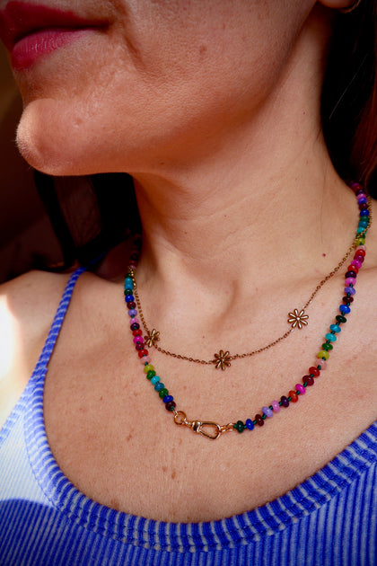 Charm Clasp Tiny Winter Rainbow Knotted Necklace