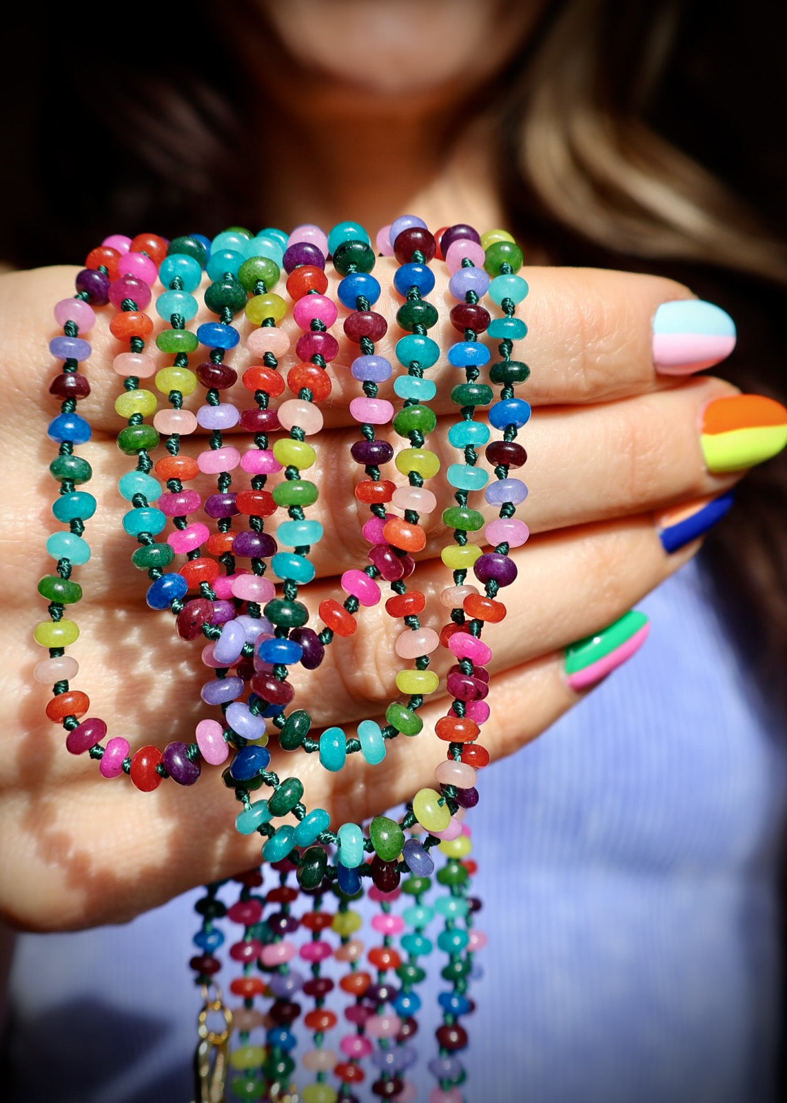 Charm Clasp Tiny Winter Rainbow Knotted Necklace