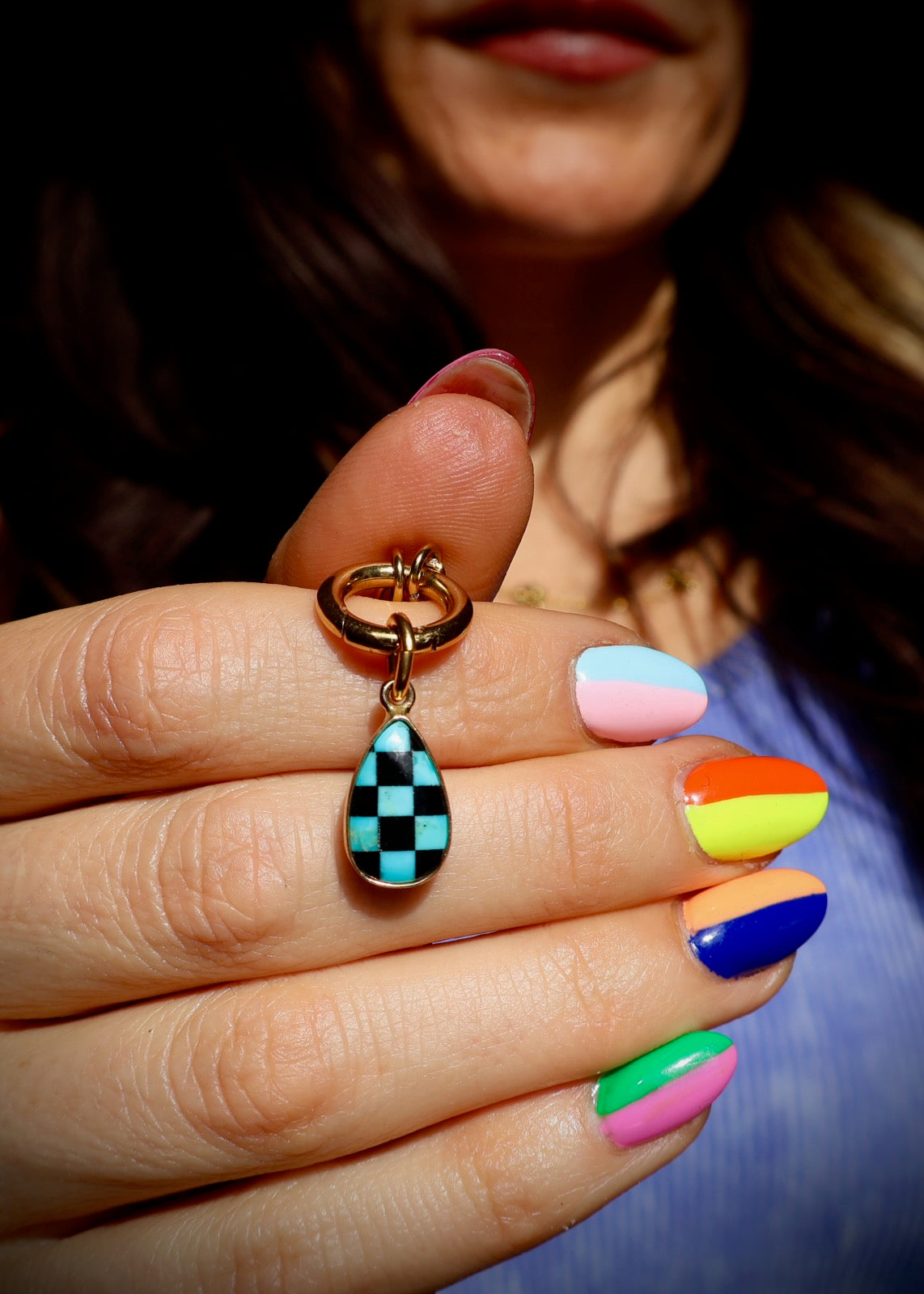 Turquoise Checkerboard Charm HE45