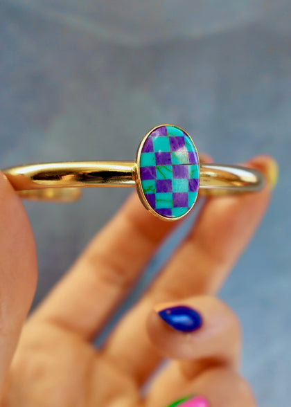 Checkerboard Pool Ball Turquoise/Purple Cuff Bracelet