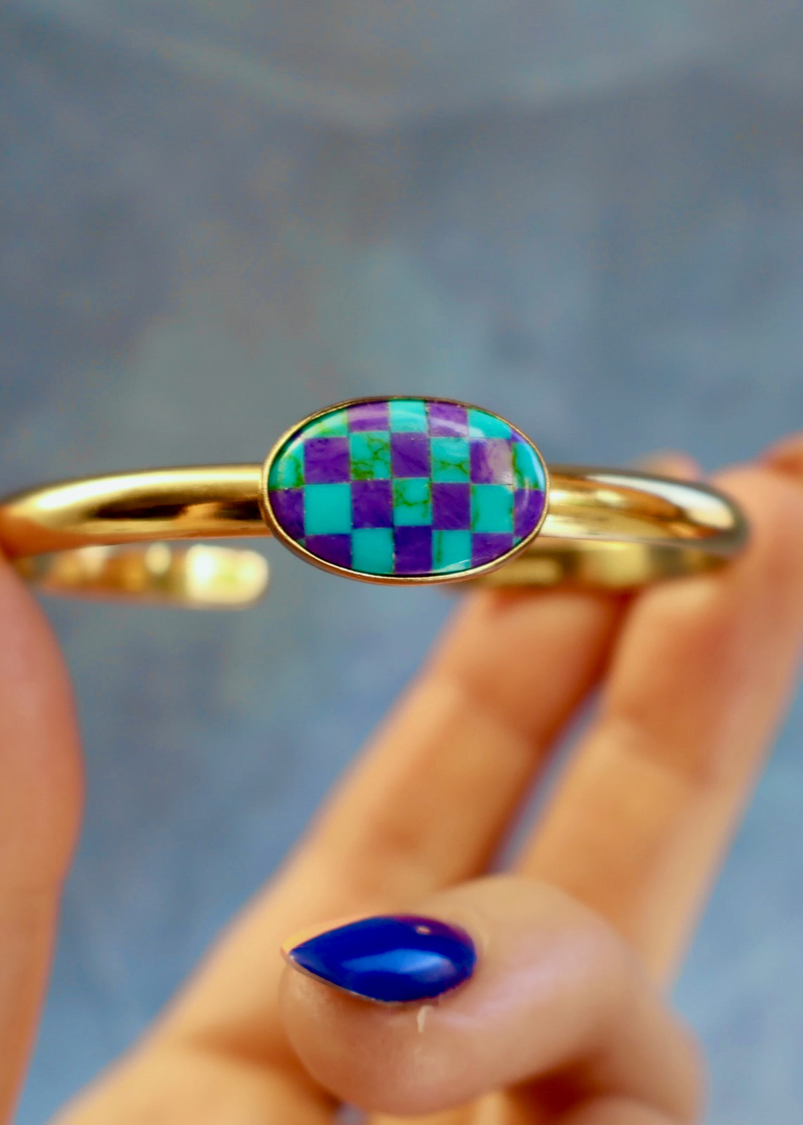 Checkerboard Pool Ball Turquoise/Purple Cuff Bracelet HE5