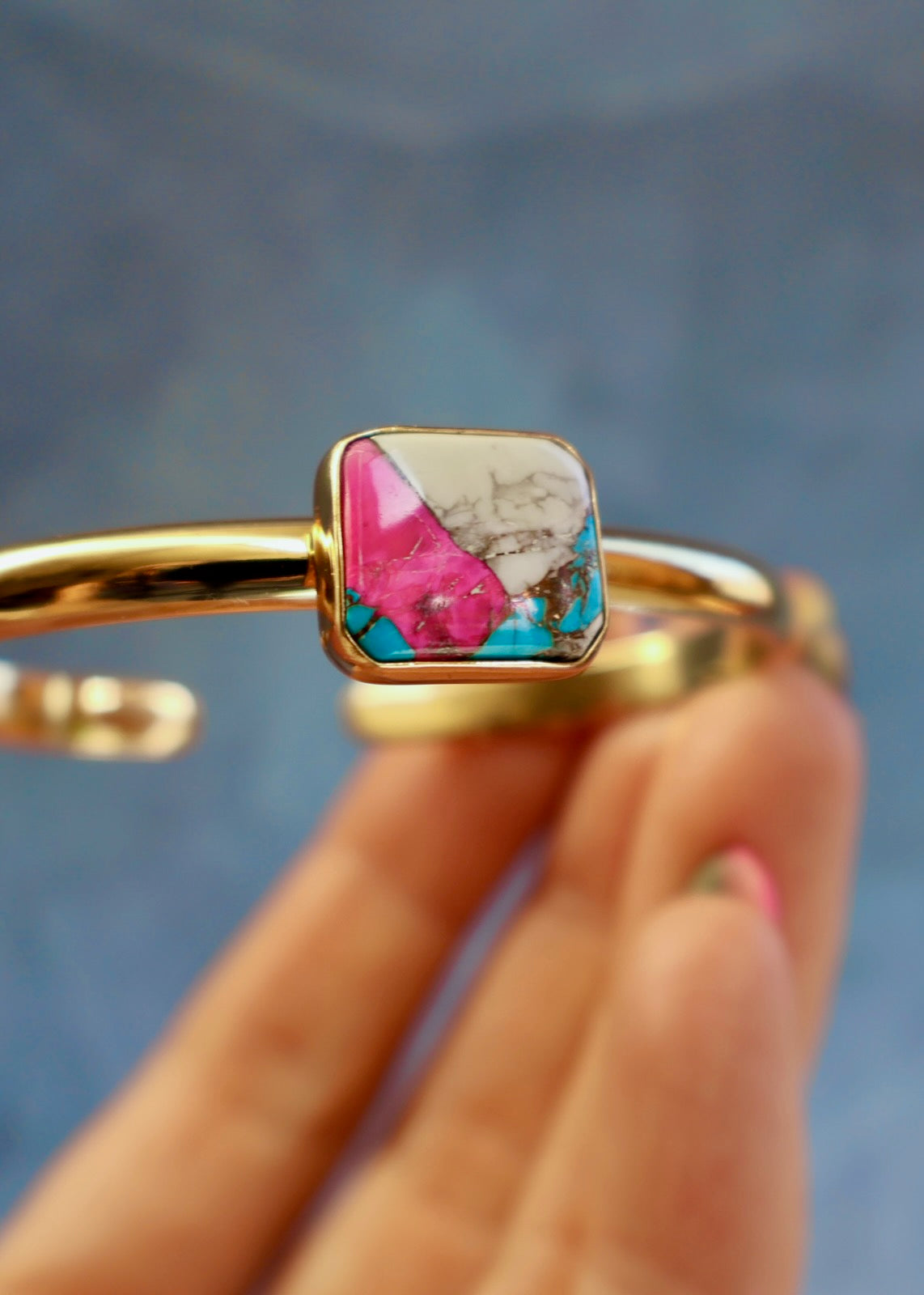 Hot Pink Cotton Candy Turquoise Cuff Bracelet HE6