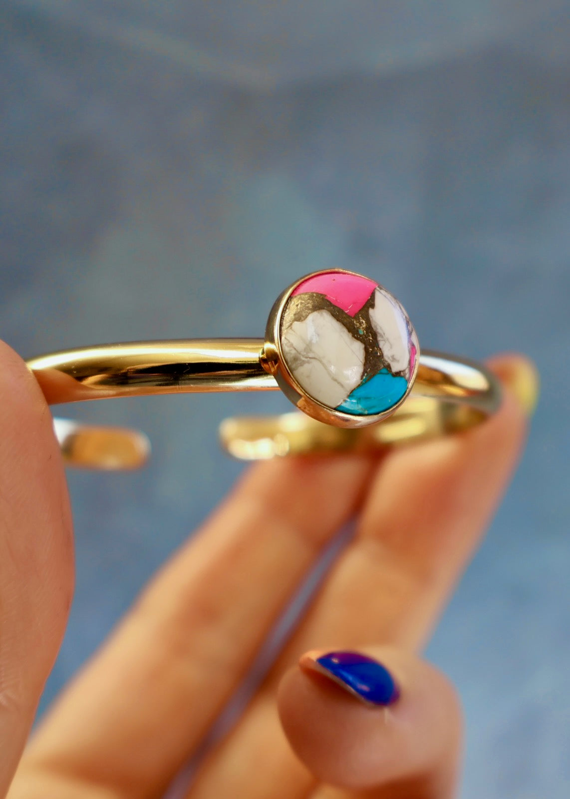 Hot Pink Cotton Candy Turquoise Cuff Bracelet HE7