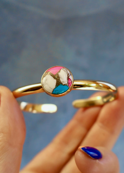 Hot Pink Cotton Candy Turquoise Cuff Bracelet