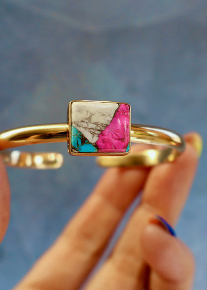 Hot Pink Cotton Candy Turquoise Cuff Bracelet