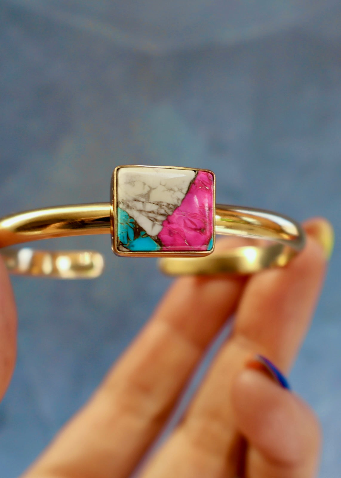 Hot Pink Cotton Candy Turquoise Cuff Bracelet HE8