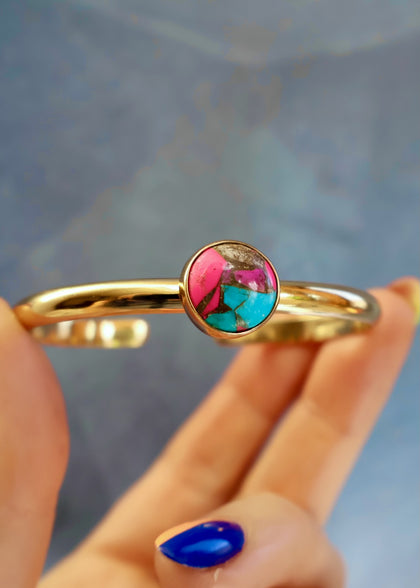 Hot Pink Cotton Candy Turquoise Cuff Bracelet