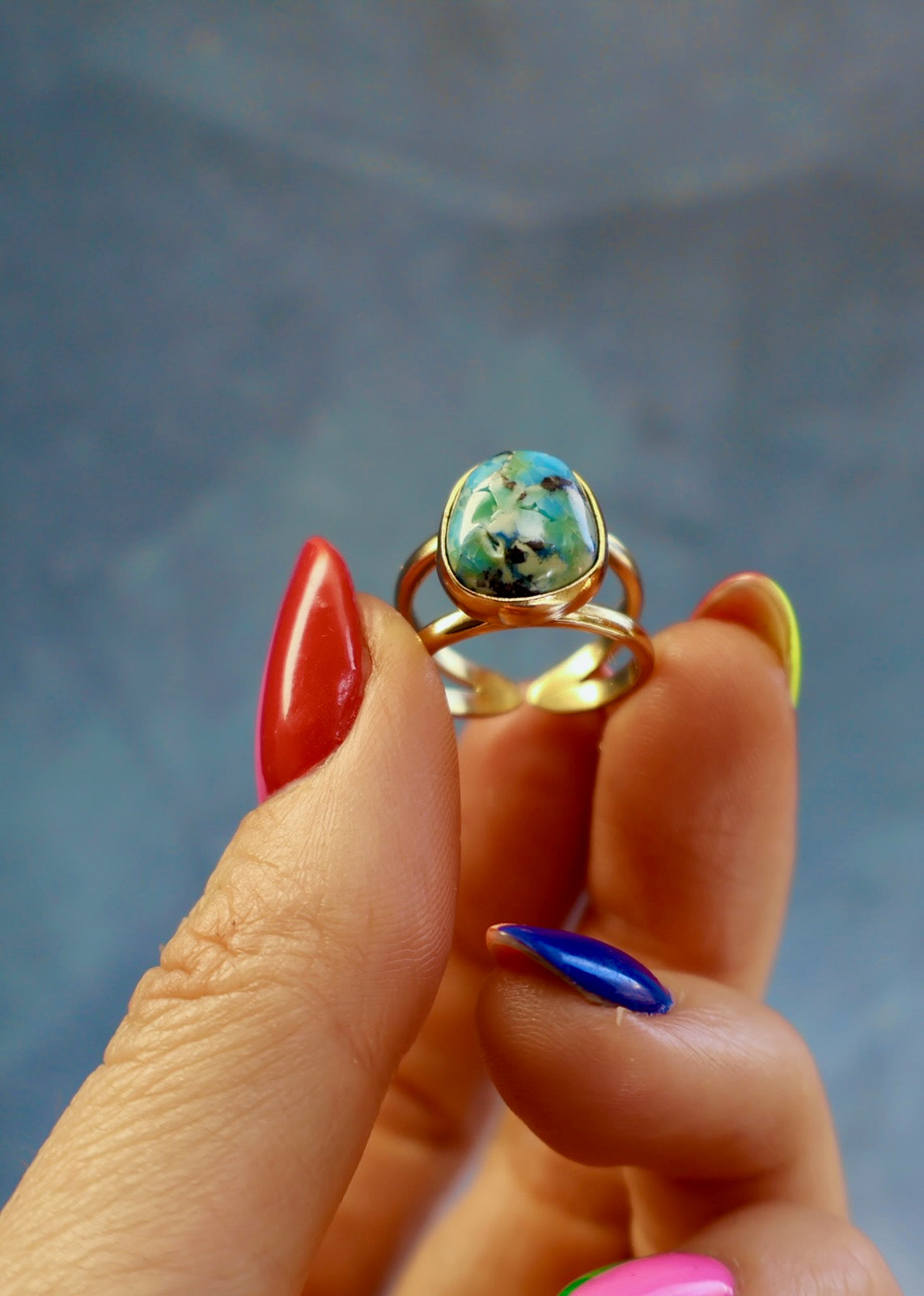 Sonoran Gold Turquoise Cuff Ring Adjustable HE28