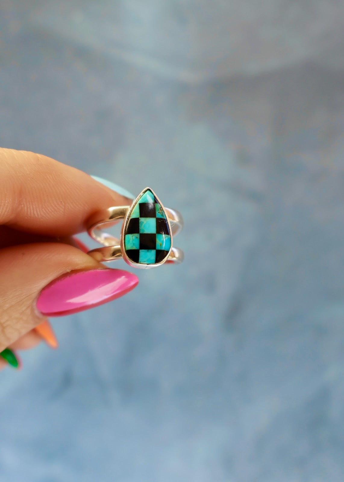 Turquoise Checkerboard Cuff- Ring Adjustable HE14
