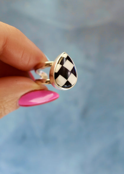 Checkerboard Cuff- Ring Adjustable