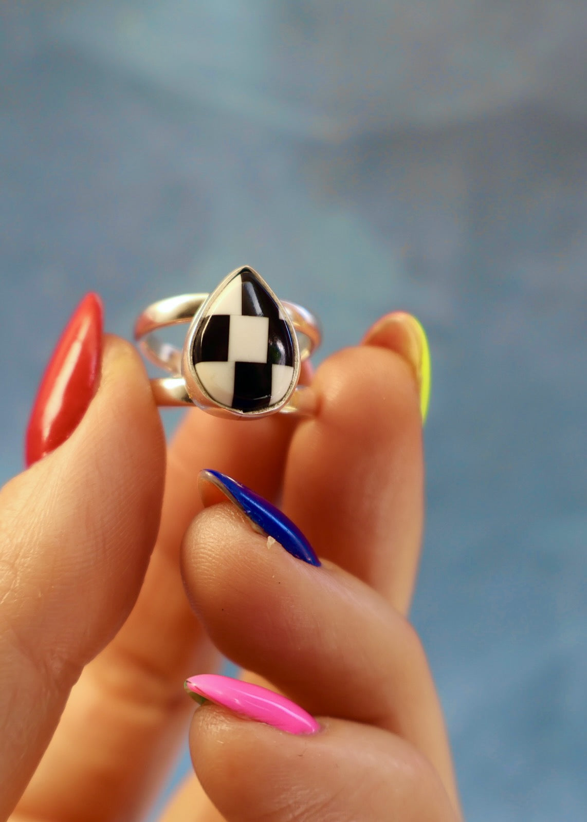 Checkerboard Cuff- Ring Adjustable HE16