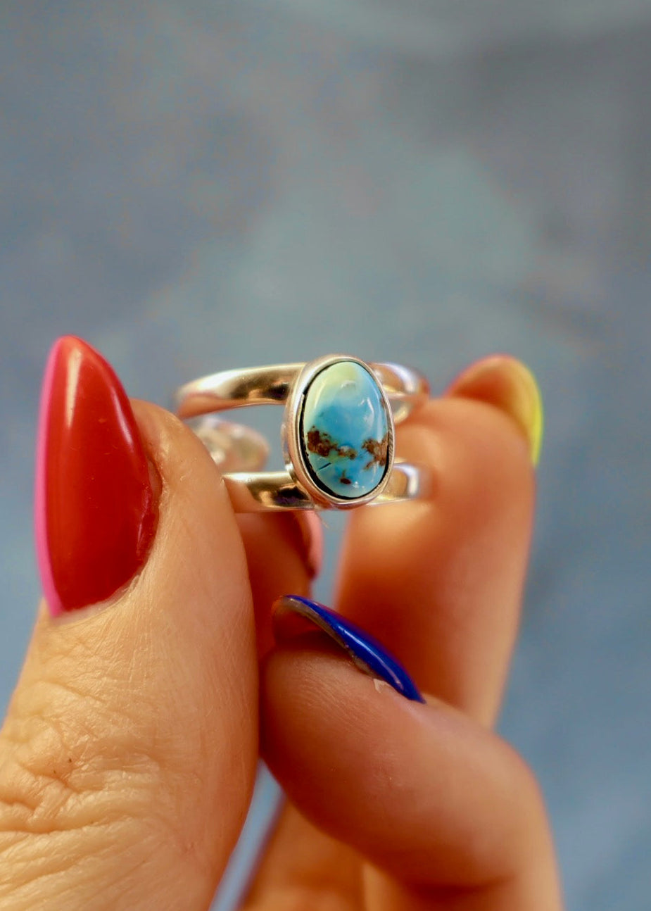 Golden Hills Turquoise Sterling Silver Cuff- Ring Adjustable HE19