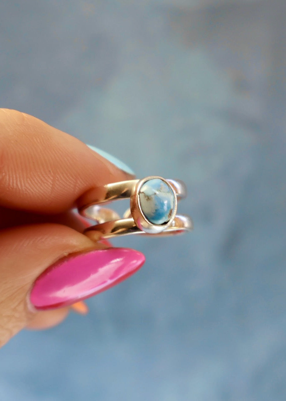 Golden Hills Turquoise Sterling Silver Cuff- Ring Adjustable HE20