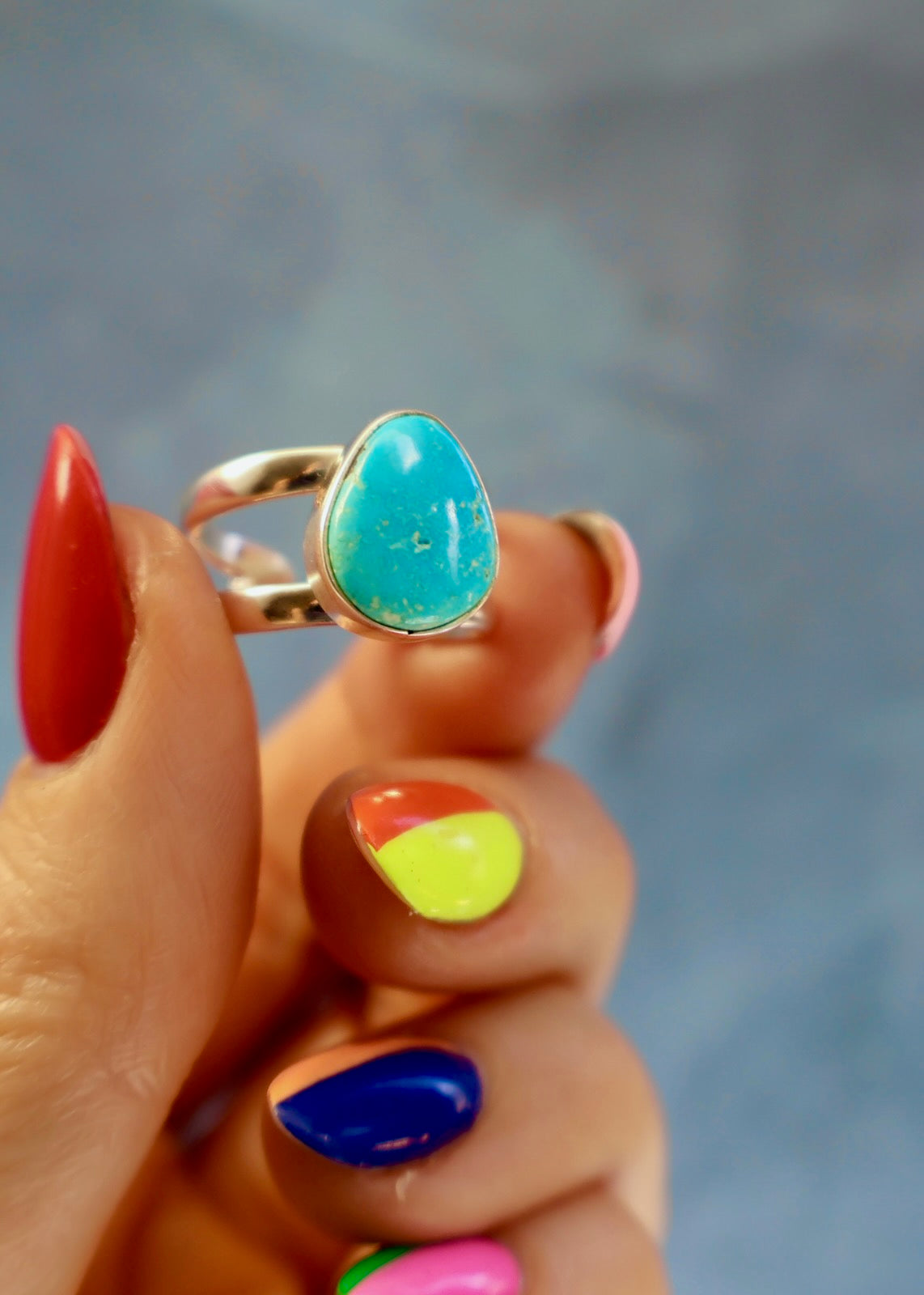 Blue Ridge Turquoise Sterling Silver Cuff- Ring Adjustable HE21